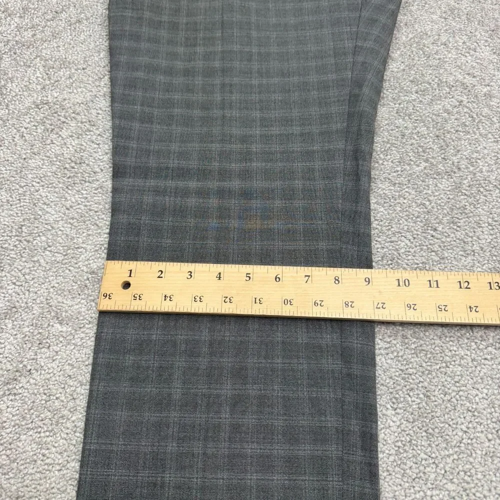 Sunwill Modern Dress Pants Mens 38L Gray Plaid Wool Blend Straight Trousers Work